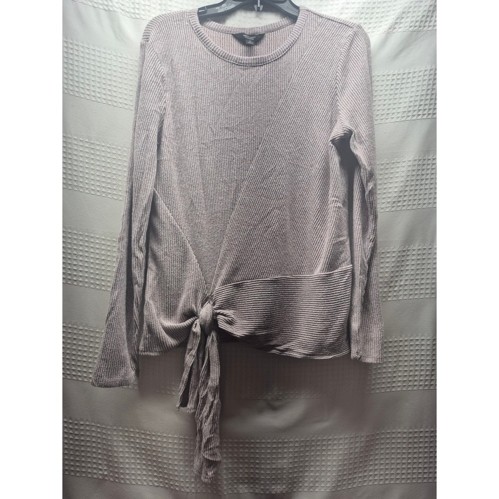 Simply Vera Wang Shirt Womens Size Medium Purple Long Sleeve Pleated Tied 7360